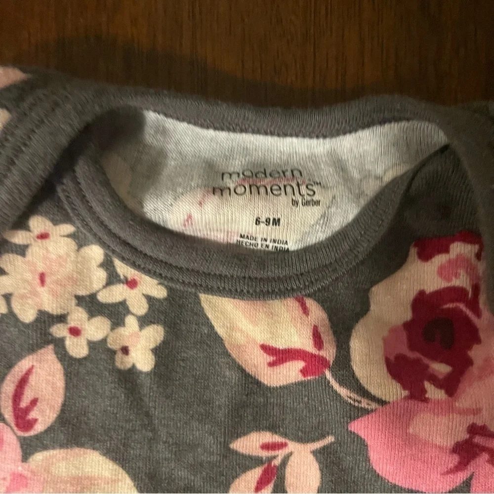 Modern Moments by Gerber | Black Floral Pjs and Onesie | 6-9 mo